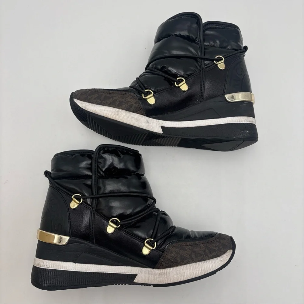 Michael Kors Black Quilted Winter Boots‎ with Gold Accents